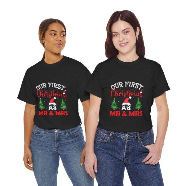 Our First Christmas Mr & Mrs Black Color T-Shirt For Unisex Heavy Cotton Tee