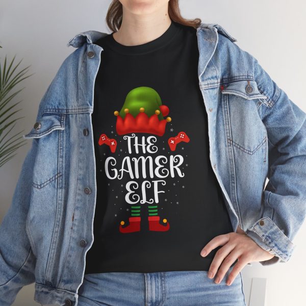 Christmas The Gamer Elf Black Color T-Shirt For Unisex Heavy Cotton Tee
