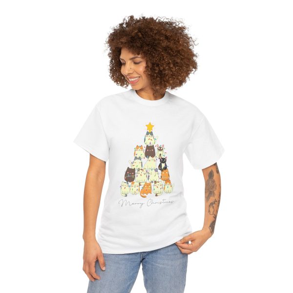Cats Christmas Tree White Color Tshirt For Unisex Heavy Cotton Tee