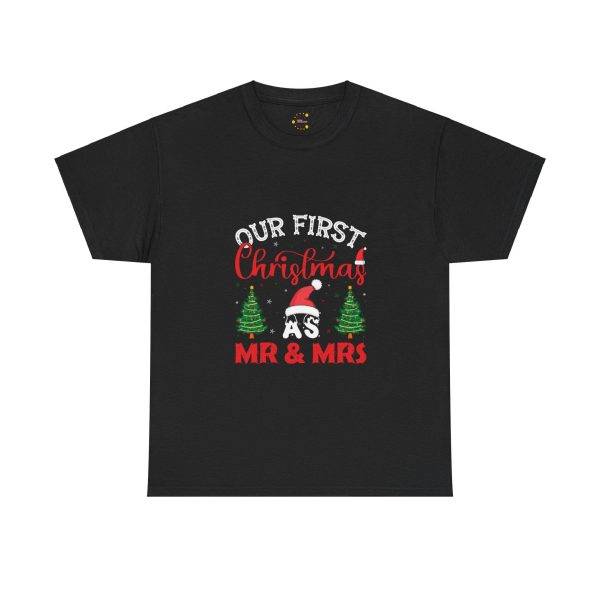 Our First Christmas Mr & Mrs Black Color T-Shirt For Unisex Heavy Cotton Tee