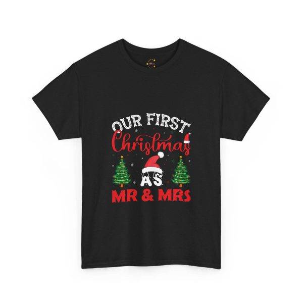Our First Christmas Mr & Mrs Black Color T-Shirt For Unisex Heavy Cotton Tee
