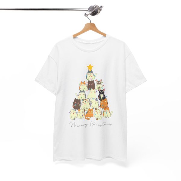 Cats Christmas Tree White Color Tshirt For Unisex Heavy Cotton Tee