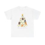Cats Christmas Tree White Color Tshirt For Unisex Heavy Cotton Tee
