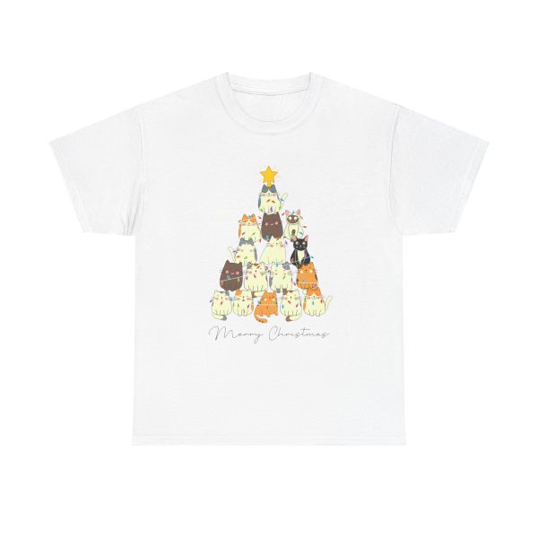 Cats Christmas Tree White Color Tshirt For Unisex Heavy Cotton Tee