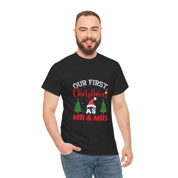 Our First Christmas Mr & Mrs Black Color T-Shirt For Unisex Heavy Cotton Tee