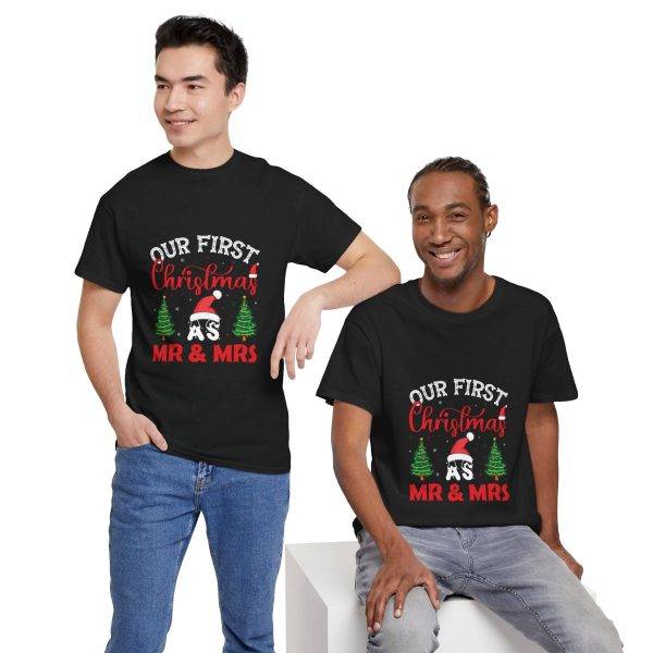 Our First Christmas Mr & Mrs Black Color T-Shirt For Unisex Heavy Cotton Tee