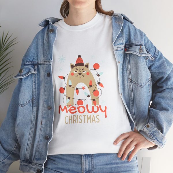 Meowy Christmas White Color Tshirt For Unisex Heavy Cotton Tee