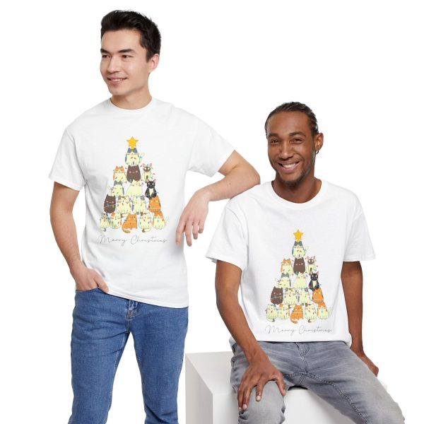Cats Christmas Tree White Color Tshirt For Unisex Heavy Cotton Tee