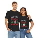 Our First Christmas Mr & Mrs Black Color T-Shirt For Unisex Heavy Cotton Tee