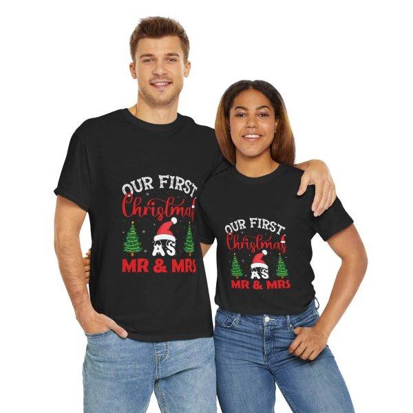 Our First Christmas Mr & Mrs Black Color T-Shirt For Unisex Heavy Cotton Tee
