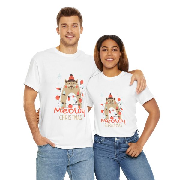 Meowy Christmas White Color Tshirt For Unisex Heavy Cotton Tee