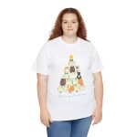 Cats Christmas Tree White Color Tshirt For Unisex Heavy Cotton Tee