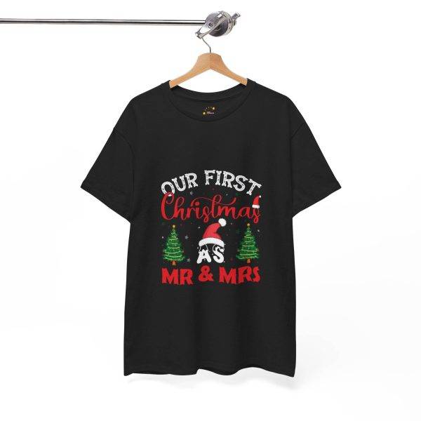 Our First Christmas Mr & Mrs Black Color T-Shirt For Unisex Heavy Cotton Tee