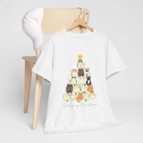 Cats Christmas Tree White Color Tshirt For Unisex Heavy Cotton Tee
