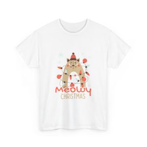 Meowy Christmas White Color Tshirt For Unisex Heavy Cotton Tee