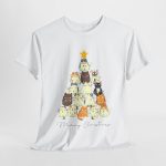 Cats Christmas Tree White Color Tshirt For Unisex Heavy Cotton Tee