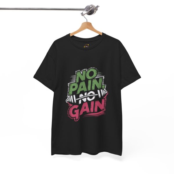 Gym No Pain No Gain Black Color T-Shirt For Unisex Heavy Cotton Tee
