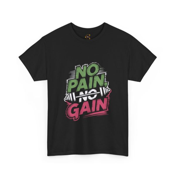 Gym No Pain No Gain Black Color T-Shirt For Unisex Heavy Cotton Tee