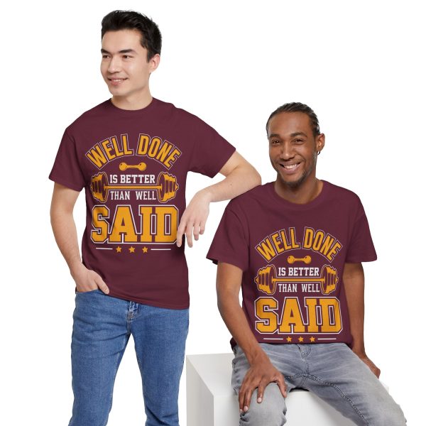 Gym Well Done Maroon Color T-Shirt For Unisex Heavy Cotton Tee
