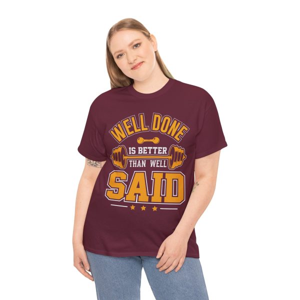 Gym Well Done Maroon Color T-Shirt For Unisex Heavy Cotton Tee