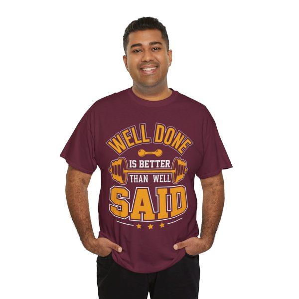Gym Well Done Maroon Color T-Shirt For Unisex Heavy Cotton Tee