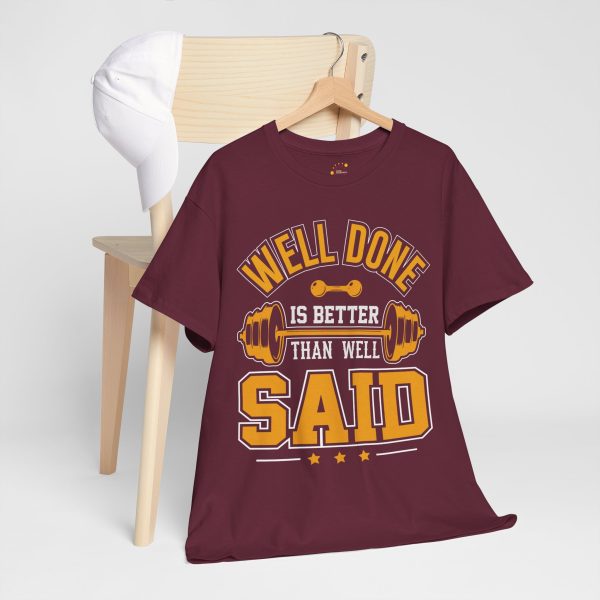 Gym Well Done Maroon Color T-Shirt For Unisex Heavy Cotton Tee