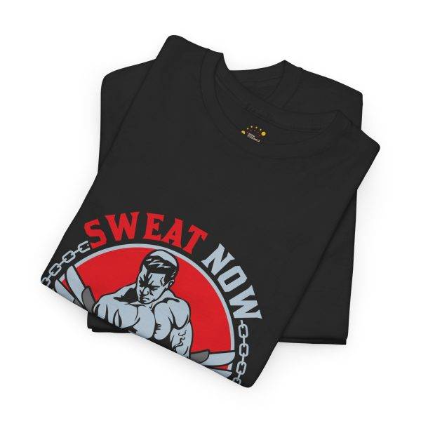 Motivational Fitness GYM Tee - "Sweat Now, Shines Later" Unisex Heavy Cotton T-Shirt