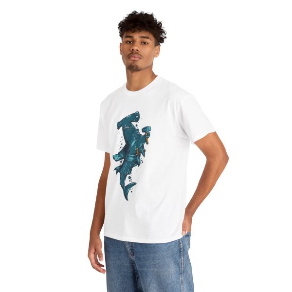 Blue Shark with Hammer T-Shirt For Men Heavy Cotton Tee