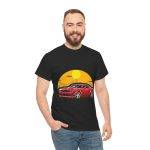 Red Car With Sunset Black Color T-Shirt For Unisex Heavy Cotton Tee