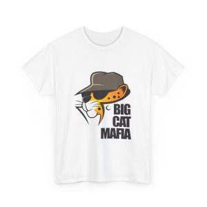 Big Cat Mafia White Color Tshirt For Unisex Heavy Cotton Tee