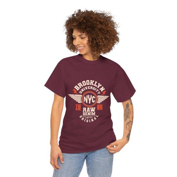 BROOKLYN UNIVERSITY NYC RAW DENIM CORE COLLECTION ORIGINAL Maroon Color Tshirt For Unisex Heavy Cotton Tee BROOKLYN UNIVERSITY NYC RAW DENIM CORE COLLECTION ORIGINAL Maroon Color Tshirt For Unisex Heavy Cotton Tee