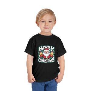 Merry Christmas Black Color T-Shirt For Kids Toddler Short Sleeve Tee