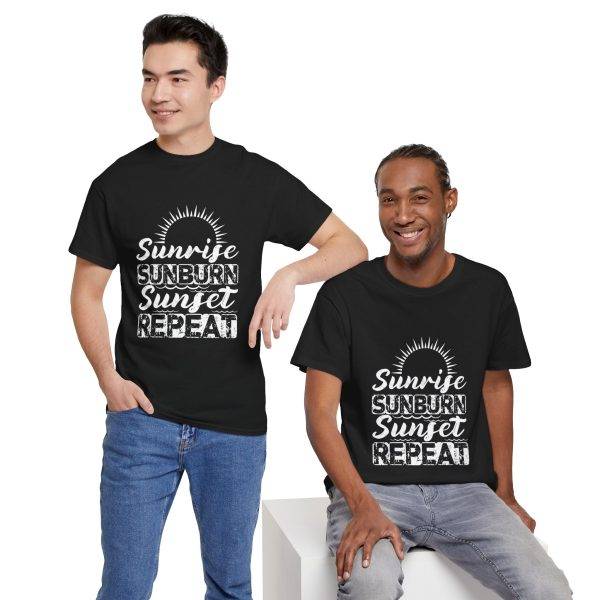 Sunrise Sunburn Sunset Repeat Black Color T-Shirt For Unisex Heavy Cotton Tee