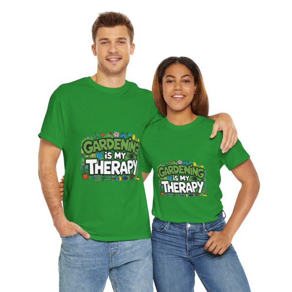 Gardening Is My Therapy Unisex Heavy Cotton Tee - Green Gardening T-Shirt for Plant Lovers
