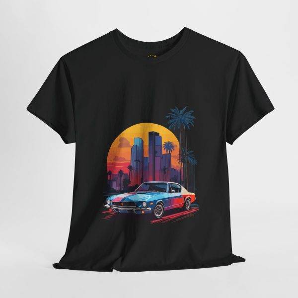 Car with City Background Black Color T-Shirt For Unisex Heavy Cotton Tee