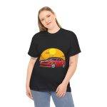 Red Car With Sunset Black Color T-Shirt For Unisex Heavy Cotton Tee