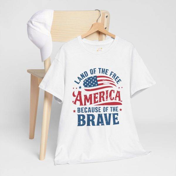 Unisex Heavy Cotton Tee - 'Land of the Free, America Because of the Brave'