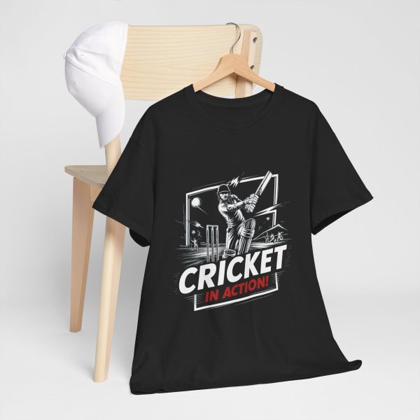 Sport Cricket In Action Black Color T-Shirt For Unisex Heavy Cotton Tee