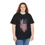 USA Flag Black Color T-Shirt For Unisex Heavy Cotton Tee