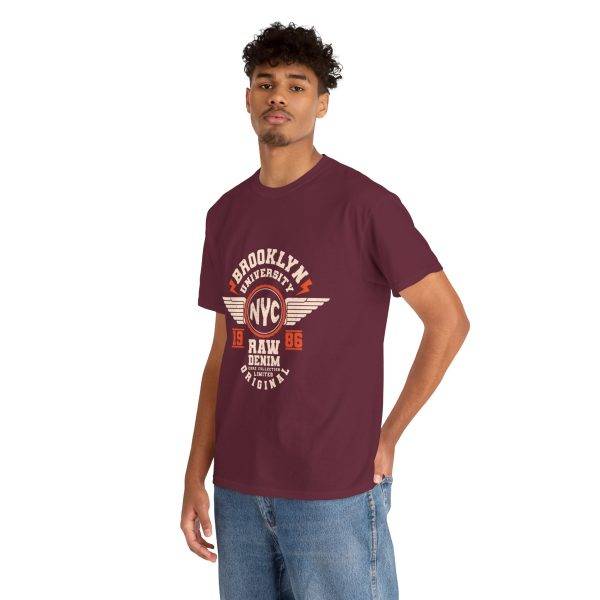 BROOKLYN UNIVERSITY NYC RAW DENIM CORE COLLECTION ORIGINAL Maroon Color Tshirt For Unisex Heavy Cotton Tee BROOKLYN UNIVERSITY NYC RAW DENIM CORE COLLECTION ORIGINAL Maroon Color Tshirt For Unisex Heavy Cotton Tee