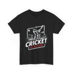 Sport Cricket In Action Black Color T-Shirt For Unisex Heavy Cotton Tee