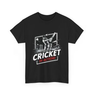 Sport Cricket In Action Black Color T-Shirt For Unisex Heavy Cotton Tee
