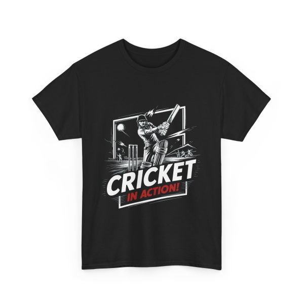 Sport Cricket In Action Black Color T-Shirt For Unisex Heavy Cotton Tee