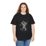 Astronaut playing hockey Black Color tshirt for Unisex Heavy Cotton Tee