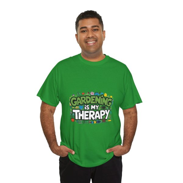 Gardening Is My Therapy Unisex Heavy Cotton Tee - Green Gardening T-Shirt for Plant Lovers