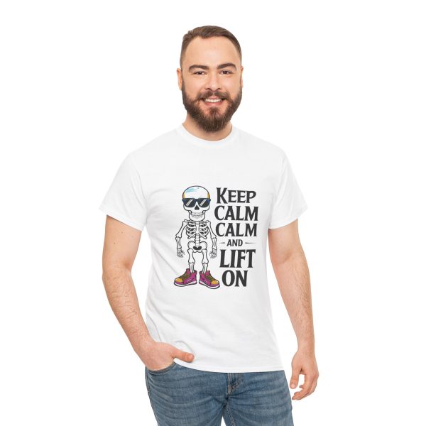 Keep calm calm and left on white Color T-Shirt For Unisex Heavy Cotton Tee
