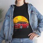 Red Car With Sunset Black Color T-Shirt For Unisex Heavy Cotton Tee