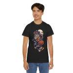 Halloween wolf on a skateboard Black Color T-Shirt For Men Heavy Cotton Tee