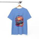 Car With City Background Blue Color T-Shirt For Unisex Heavy Cotton Tee