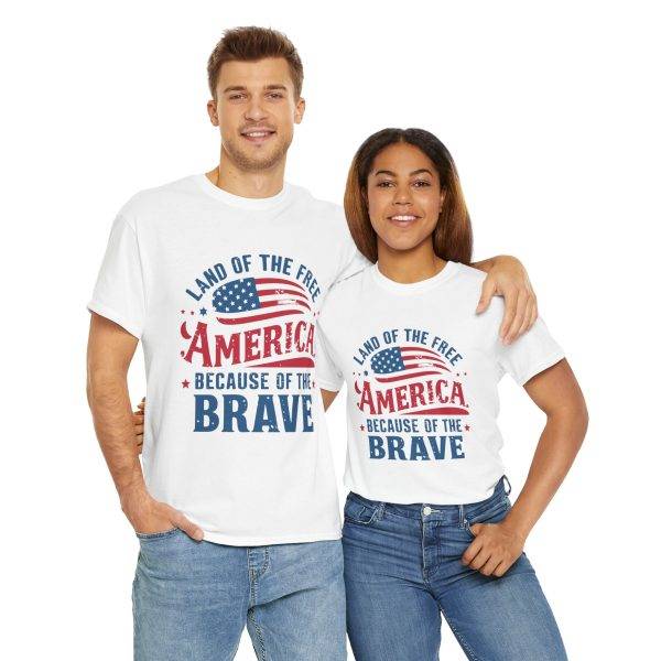 Unisex Heavy Cotton Tee - 'Land of the Free, America Because of the Brave'